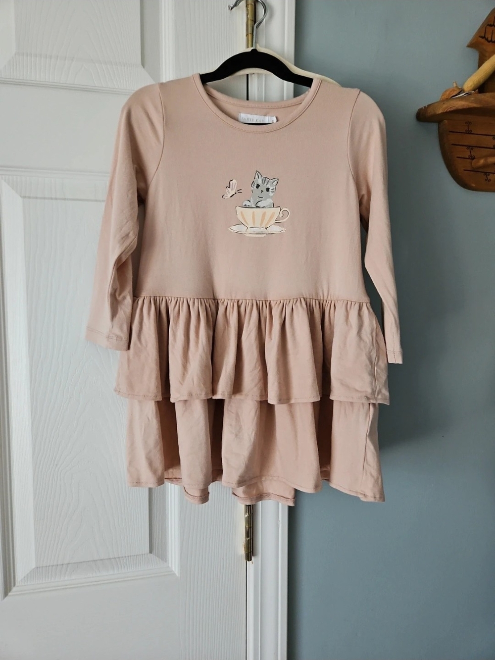 Jamie Kay Pink Tiered Long-Sleeve Cat Tea Dress